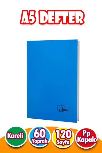 PP Kapaklı Tel Dikişli Defter 60 Yaprak | A5 | Kareli Defter Küçük Boy ürün görseli 1