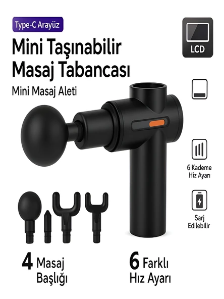 DEANB AMG017 Taşınabilir Sessiz Mini Masaj Aleti - 6 Hız Ayarlı, LCD Ekran, 3600RPM ürün görseli 1