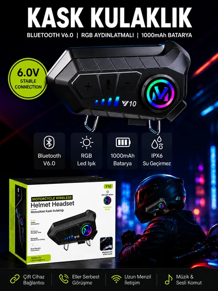 DEANB Y0010 IPX6 Su Geçirmez RGB Sesli Asistan Hd Ses 5.3 Bluetooth Wireless İNTERKOM Kask Kulaklığı ürün görseli 1