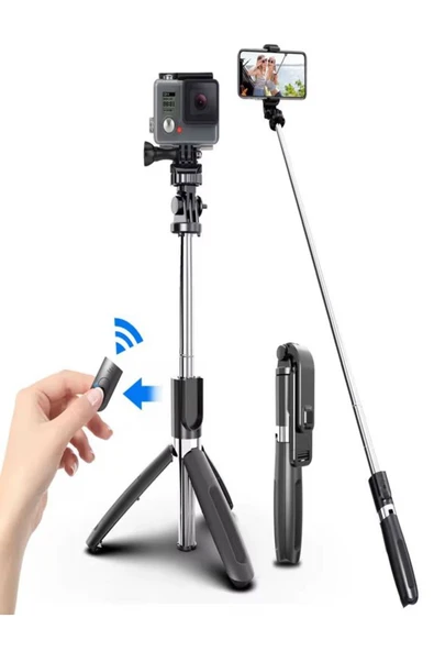 DEANB Telefon ve Kamera Uyumlu Bluetooth Tripodlu Selfie Çubuğu | 19-100cm Alüminyum Gövde VLOG ürün görseli 1