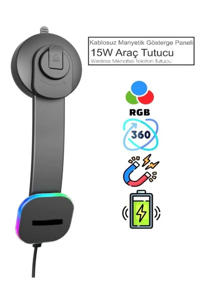 DEANB F-15 360° Magsafe Kablosuz 15W Şarj Mıknatıslı RGB Işık Araç İçi Telefon Tutucular Oto Aksesuarları ürün görseli 1