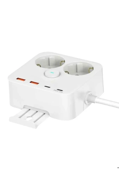 ÇELİKWORK 3680W 2'li Priz, 2 USB ve 2 Type-C Portlu, 1.4m Kablo, 3.4A Çıkış, Askı Aparatlı, Akım Korumalı ürün görseli 1