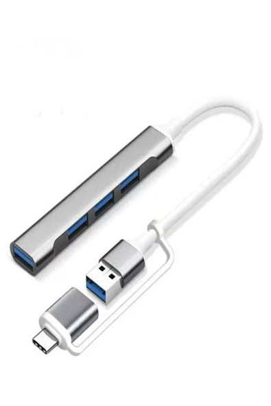 DEANB Alüminyum Metalik 4'ü 1 Arada USB + Type-C Çevirici, USB 3.0 Hızlı Klavye-Mouse Data Çoklayıcı ürün görseli 1