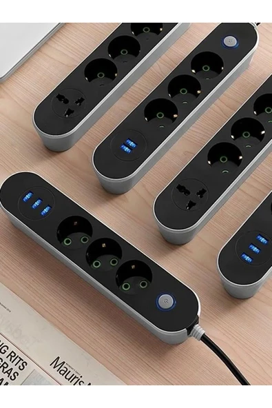 çelikwork inspiring technology Ftr 2500w Termal Akım Korumalı 3’lü Priz 2 Usb, 1 Type-c, 2 Metre Kablo, Sigortalı Çoklayıcı, 10a ürün görseli 1