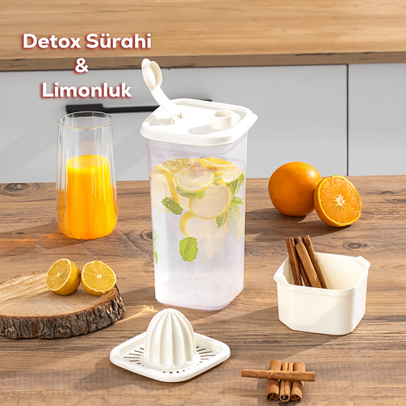 Porsima 06-1109 Detoks Sürahi & Limonluk Şeffaf 1,5 L - Beyaz ürün görseli 1