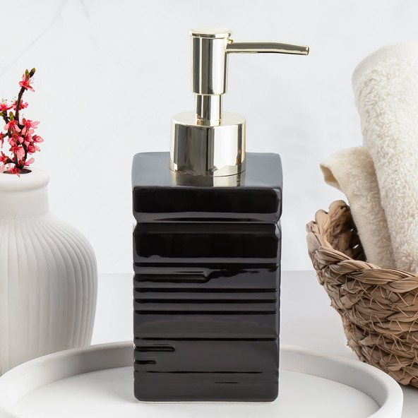 Porsima 3206 Seramik Sıvı Sabunluk - Tezgah Üstü Banyo Mutfak Lavabo Sabunluğu - 275 cc Siyah ürün görseli 1