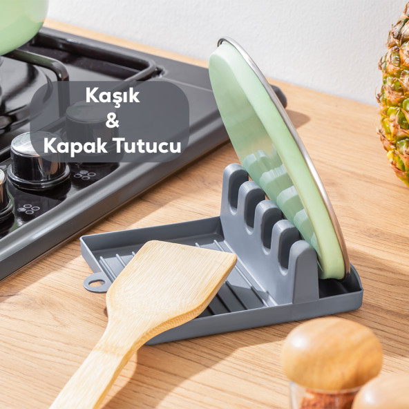 Porsima ORG-85 Kaşık ve Kapak Tutucu - Kapak Standı Kaşık Kepçe Altlığı Düzenleyici Organizer - Antrasit ürün görseli 1