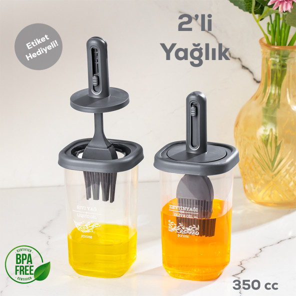 Porsima 0520 2'li Silikon Fırçalı Yağlık Sosluk - Yağdanlık Erzak Saklama Kabı 350 cc Antrasit ürün görseli 1