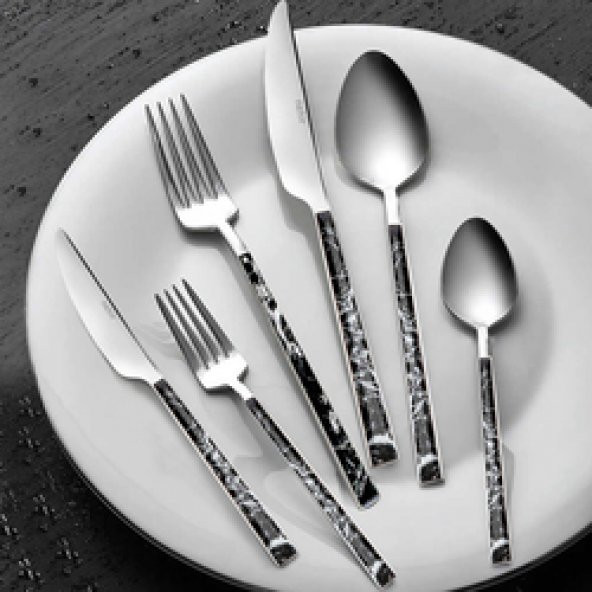Nehir Silver Siyah Mermer 36 Parça Çatal Bıçak Kaşık Takımı ürün görseli 1