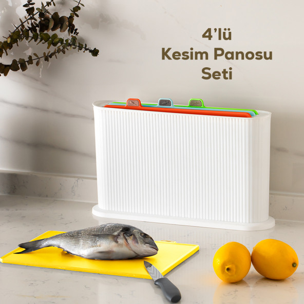 Porsima 1074-1 Beyaz-Beyaz Standlı Çoklu Kesme Tahtası Seti-Kırmızı Et Balık Sebze Beyaz Et-Canlı Renkli ürün görseli 1