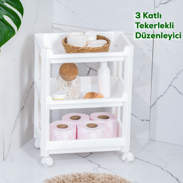 Porsima RAFTY-73-1 Tekerlekli 4 Katlı Düzenleyici - 35,5 x 22 x 48 cm Hareketli Geniş Raf - Beyaz ürün görseli 1