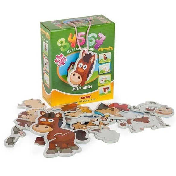 YUMURCAK TOYZ 8018 DıyToy Süper Renkli 5'i1 Kutuda Puzzle - Çiftlik / 3+4+5+6+7 Parça Puzzle Kız Erkek Çocuk Oyunc ürün görseli 1