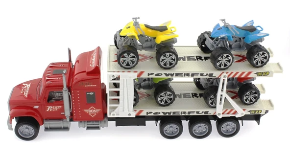 YUMURCAK TOYZ Sürtmeli ATV Taşıyan Kırmızı Tır Kız Erkek Çocuk Oyuncak Eğitici Oyuncaklar ürün görseli 1