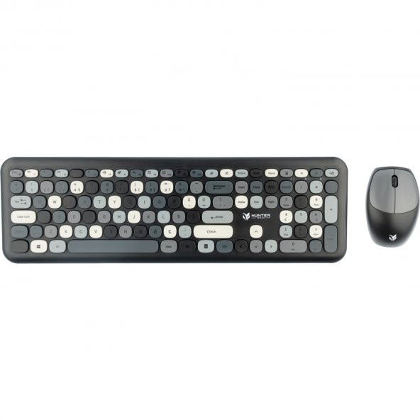 Hunter Series Gray Xt Retro Kablosuz Klavye ve Mouse Seti - Resim 2
