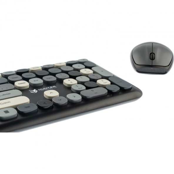 Hunter Series Gray Xt Retro Kablosuz Klavye ve Mouse Seti - Resim 5