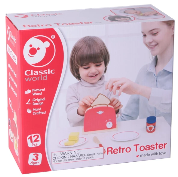 YUMURCAK TOYZ Classic World Ahşap Nostaljik Ekmek Kızartma Makinası ve Aksesuarları Kız Erkek Çocuk Oyuncak Eğitic ürün görseli 1