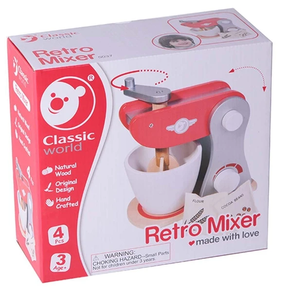 YUMURCAK TOYZ Classic World Ahşap Nostaljik Kırmızı Mikser Kız Erkek Çocuk Oyuncak Eğitici Oyuncaklar ürün görseli 1