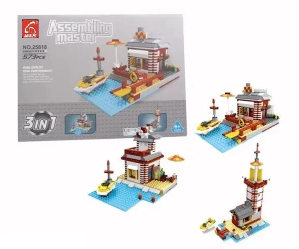 YUMURCAK TOYZ Ausini Assembling Master 573 Parça 3 in 1 İskele ve Deniz Feneri Kız Erkek Çocuk Oyuncak Eğitici Oyu ürün görseli 1