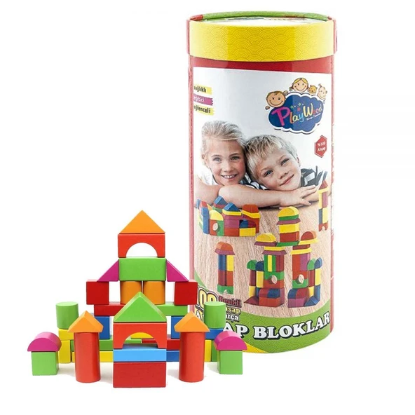 YUMURCAK TOYZ Silindir Kutuda 100 Parça Renkli Ahşap Bloklar Kız Erkek Çocuk Oyuncak Eğitici Oyuncaklar ürün görseli 1