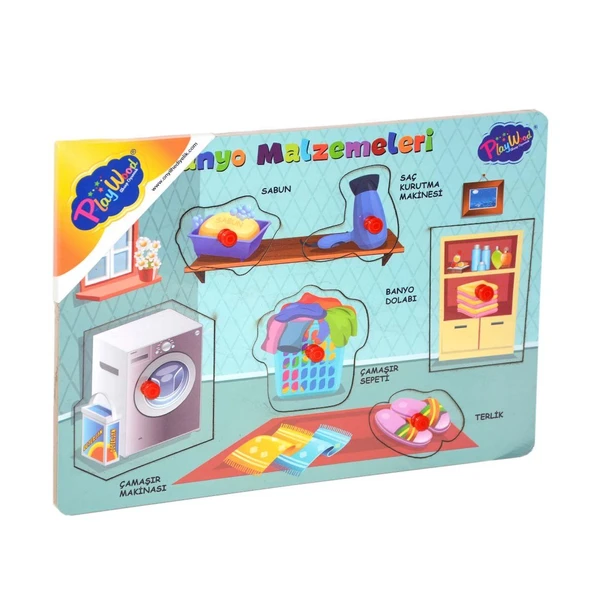 YUMURCAK TOYZ Ahşap Tutmalı Banyo Malzemeleri Puzzle Kız Erkek Çocuk Oyuncak Eğitici Oyuncaklar ürün görseli 1