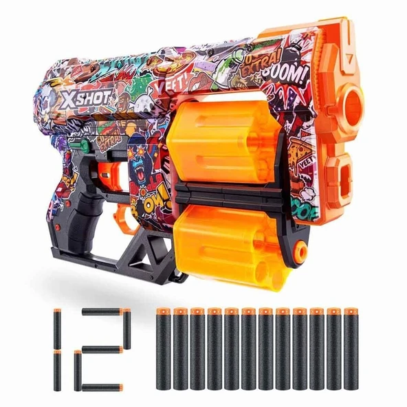 YUMURCAK TOYZ X-Shot Skins Dread 12 Mermili Sünger Dart Atan Silah 31cm Kız Erkek Çocuk Oyuncak Eğitici Oyuncaklar ürün görseli 1