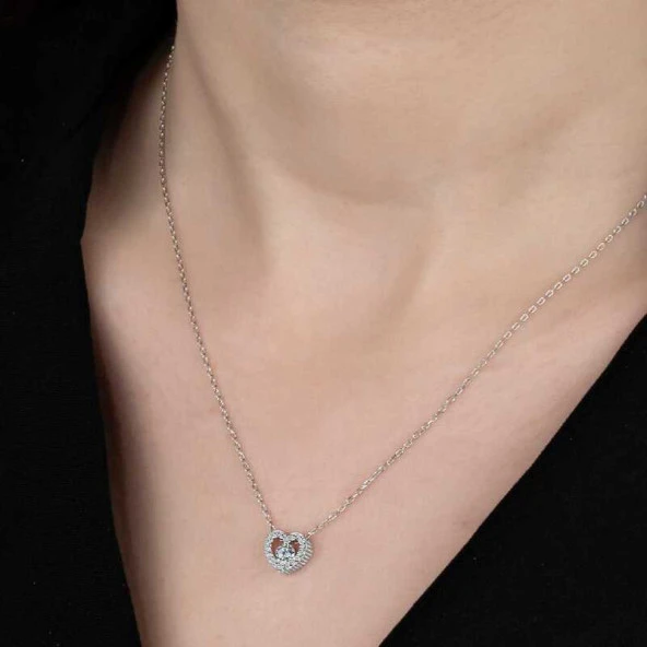 Swarovski Taşlı Gümüş Kalp Bayan Kolye ürün görseli 1