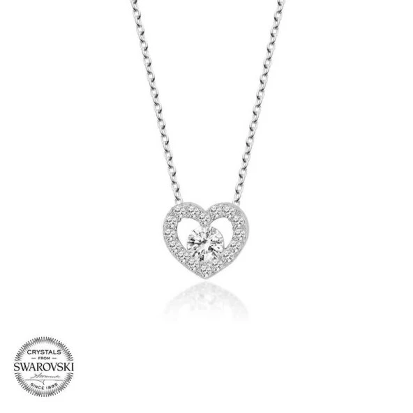 Swarovski Taşlı Gümüş Kalp Bayan Kolye - Resim 2