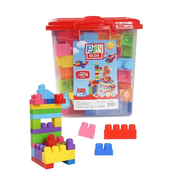YUMURCAK TOYZ Play Blox Yapı Oyuncakları 83 Parça Kovalı Parlak Renkler Mega Blok Seti 3073 Kız Erkek Çocuk Oyunca ürün görseli 1