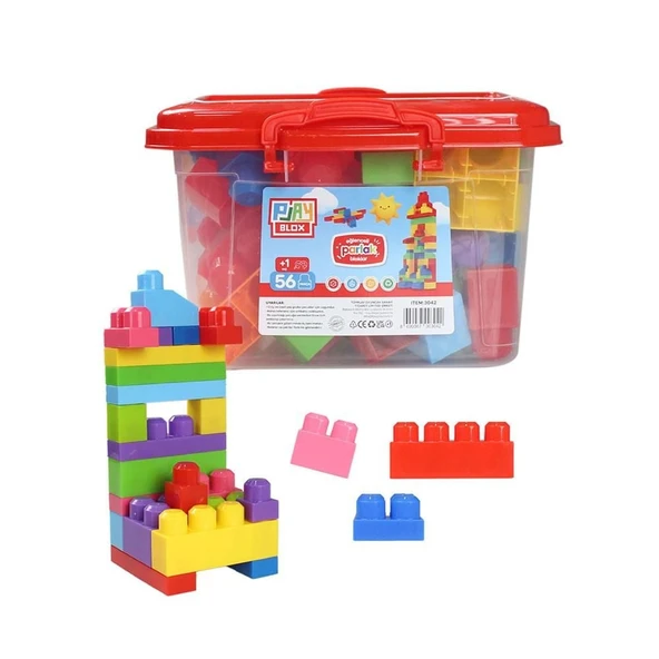 YUMURCAK TOYZ Play Blox Yapı Oyuncakları 56 Parça Kovalı Parlak Renkler Mega Blok Seti 3042 Kız Erkek Çocuk Oyunca ürün görseli 1