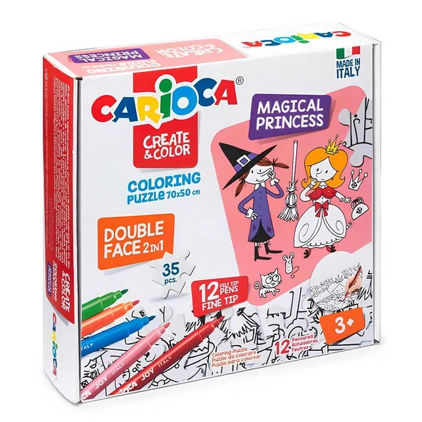 YUMURCAK TOYZ Carioca Boyanabilir Puzzle Magıcal Princess 35 Parça Çift Taraflı 12adet Joy Keçeli 42941 Kız Erkek ürün görseli 1