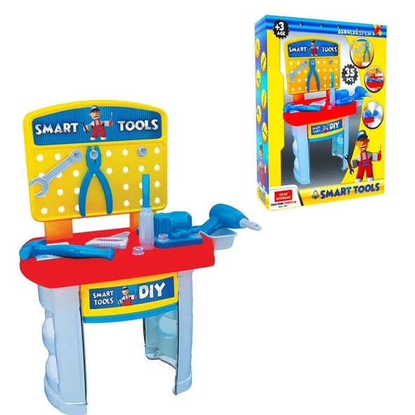 YUMURCAK TOYZ Büyük Boy Tezgahlı Smart Tools Tamir Seti 35 Parça Kız Erkek Çocuk Oyuncak Eğitici Oyuncaklar ürün görseli 1