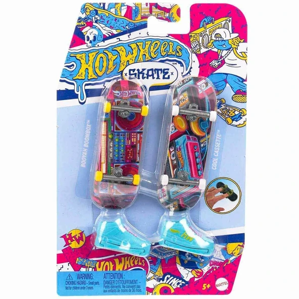 YUMURCAK TOYZ HXL17 Hot Wheels Skate Retro Temalı İkili Parmak Kaykay ve Ayakkabı Paketi Kız Erkek Çocuk Oyuncak E ürün görseli 1