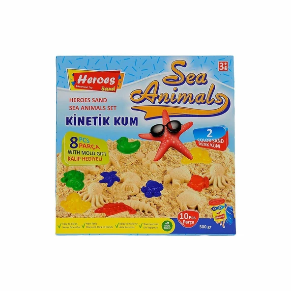 YUMURCAK TOYZ KUM-040 500gr Heroes Kinetik Kum Deniz Hayvanlı Kalıplı Set Kız Erkek Çocuk Oyuncak Eğitici Oyuncakl ürün görseli 1