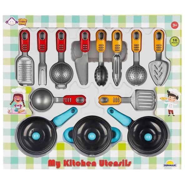 YUMURCAK TOYZ 4681 Mutfak Gereçleri Seti 16 Parça -Sunman Kız Erkek Çocuk Oyuncak Eğitici Oyuncaklar ürün görseli 1