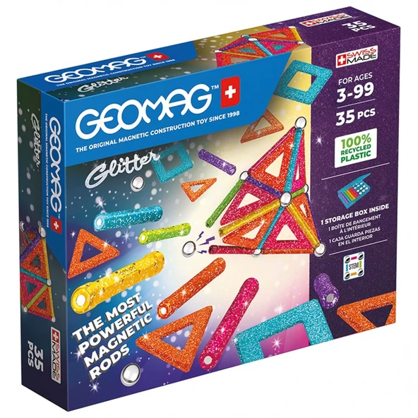 YUMURCAK TOYZ Geomag Glitter Manyetik Zeka Oyunu 35 Parça Kız Erkek Çocuk Oyuncak Eğitici Oyuncaklar ürün görseli 1