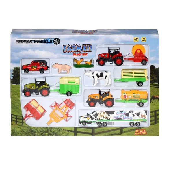 YUMURCAK TOYZ 19404 SUN-PIO-MXX-DC.ÇİFTLİK SET 14PRÇ.TRAKTÖRLÜ Kız Erkek Çocuk Oyuncak Eğitici Oyuncaklar ürün görseli 1