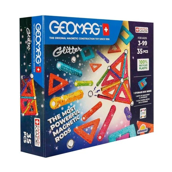 YUMURCAK TOYZ 0535 Geomag Glitter Manyetik Zeka Oyunu 35 Parça Kız Erkek Çocuk Oyuncak Eğitici Oyuncaklar ürün görseli 1