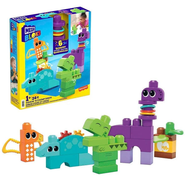 YUMURCAK TOYZ HKN43 Mega Bloks Sesli ve Hareketli Dinozorlar 24 parça +1 yaş Kız Erkek Çocuk Oyuncak Eğitici Oyunc ürün görseli 1