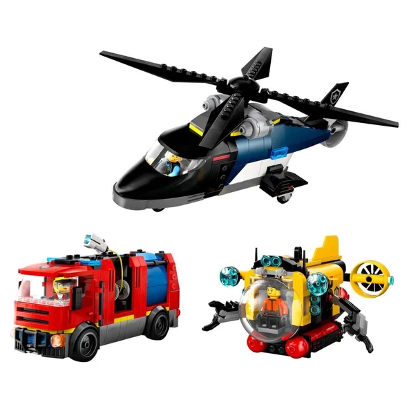 YUMURCAK TOYZ LEGO City Helikopter, İtfaiye Kamyonu ve Denizaltı Karışımı 60462 Kız Erkek Çocuk Oyuncak Eğitici Oy ürün görseli 1