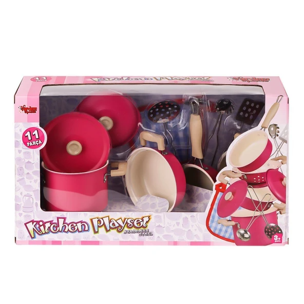YUMURCAK TOYZ 3815-6A Emaye Tencere 11 Parça Pembe -Vardem Oyuncak Kız Erkek Çocuk Oyuncak Eğitici Oyuncaklar ürün görseli 1