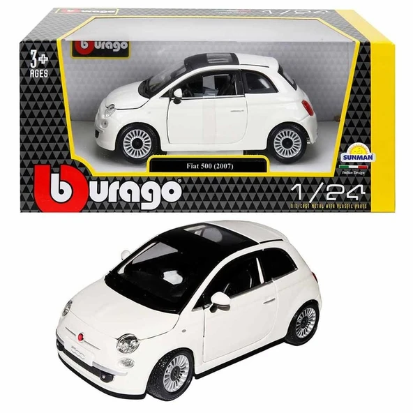 YUMURCAK TOYZ S00022106 BURAGO 1/24 FİAT 500 2007 BEYAZ -SUN Kız Erkek Çocuk Oyuncak Eğitici Oyuncaklar ürün görseli 1