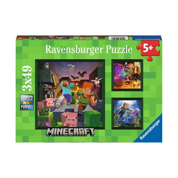YUMURCAK TOYZ 56217 Minecraft 3x49 parça Ravensburger Puzzle Kız Erkek Çocuk Oyuncak Eğitici Oyuncaklar ürün görseli 1