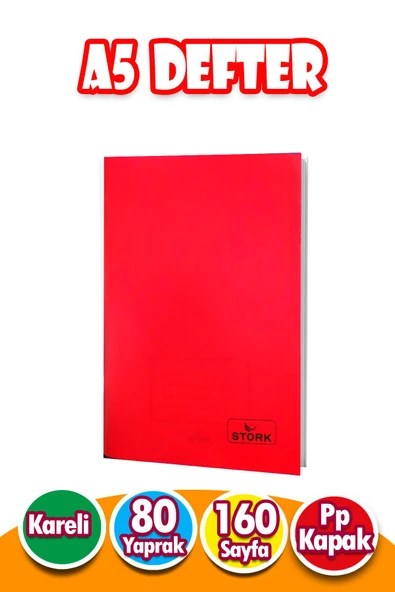 PP Kapaklı Tel Dikişli Defter 80 Yaprak | A5 | Kareli Defter Küçük Boy ürün görseli 1