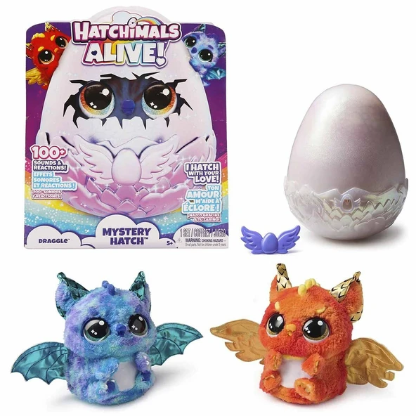 YUMURCAK TOYZ 69282 SUN- Sesli ve Işıklı Hatchimals Alive Mystery Hatch Draggle İnteraktif Peluş Sürpriz Yumurta K ürün görseli 1