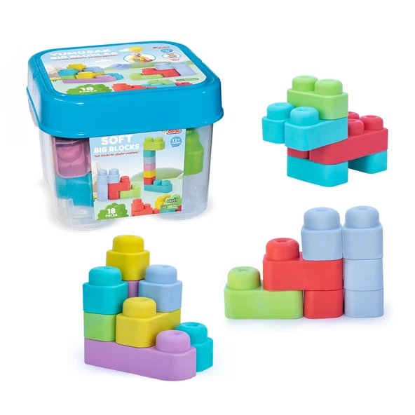 YUMURCAK TOYZ Yumuşak Big Bloklar Kova 18 Parça Kız Erkek Çocuk Oyuncak Eğitici Oyuncaklar ürün görseli 1