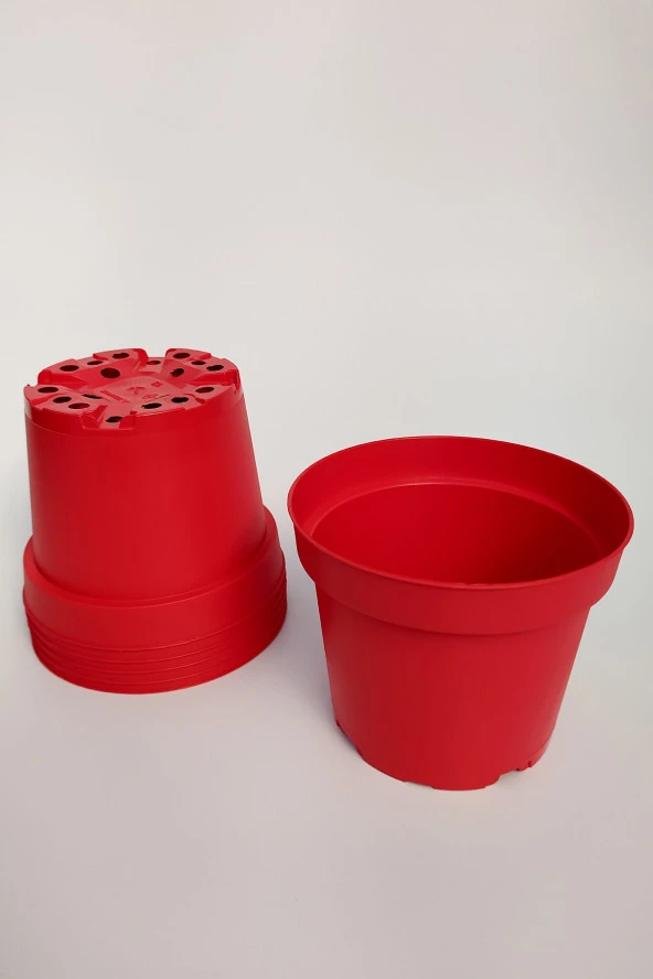 12 cm Kaktüs Sukulent Saksısı 5 Adet Kırmızı Tekpar Plastik Üretim Saksısı Bol Drenaj Deliği ürün görseli 1