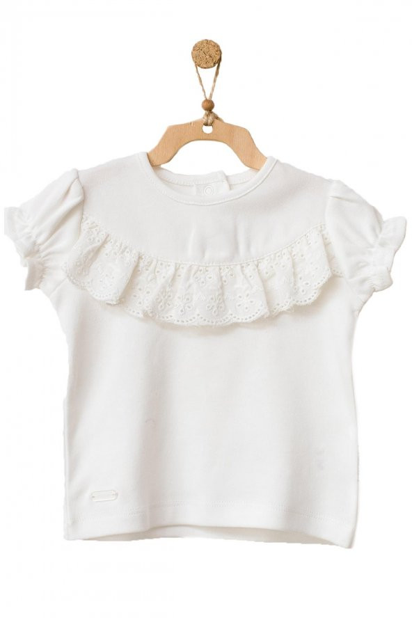 Andywawa Kız Bebek Önden Fırfırlı Detaylı Beyaz Tshirt AC21753 ürün görseli 1