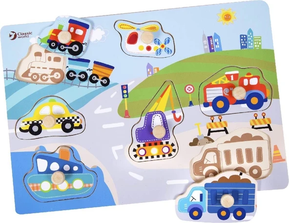 OMZ Classic World Ahşap ilk Yapbozum Trafik Kız Erkek Çocuk Oyuncak Eğitici Oyuncaklar ürün görseli 1