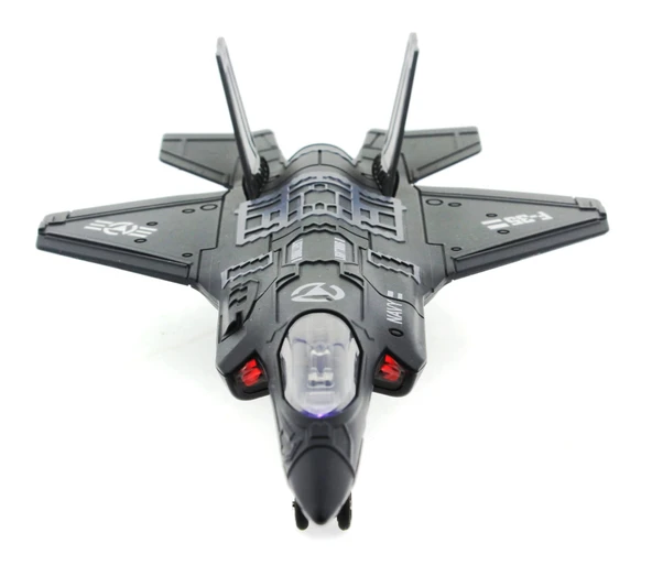 OMZ Çek Bırak Metal F-35 Benzeri Koyu Gri Savaş Uçağı Sesli Işıklı Kız Erkek Çocuk Oyuncak Eğitici Oyunc ürün görseli 1