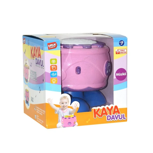 OMZ URT009-02 Pilli Işıklı Kaya Davul Pembe / +18 ay Kız Erkek Çocuk Oyuncak Eğitici Oyuncaklar ürün görseli 1